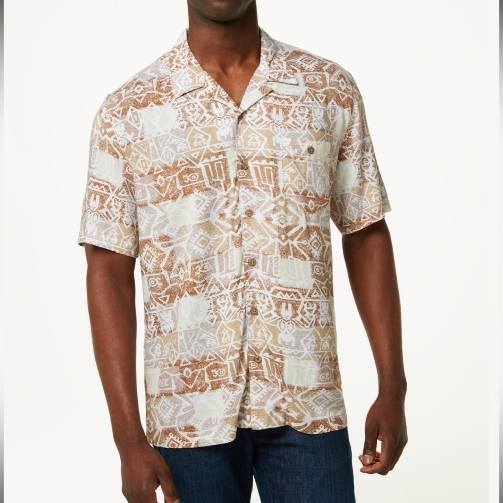 WEATHERPROOF VINTAGE Men's Short Sleeve Camp Collar Printed Shirt XXXL